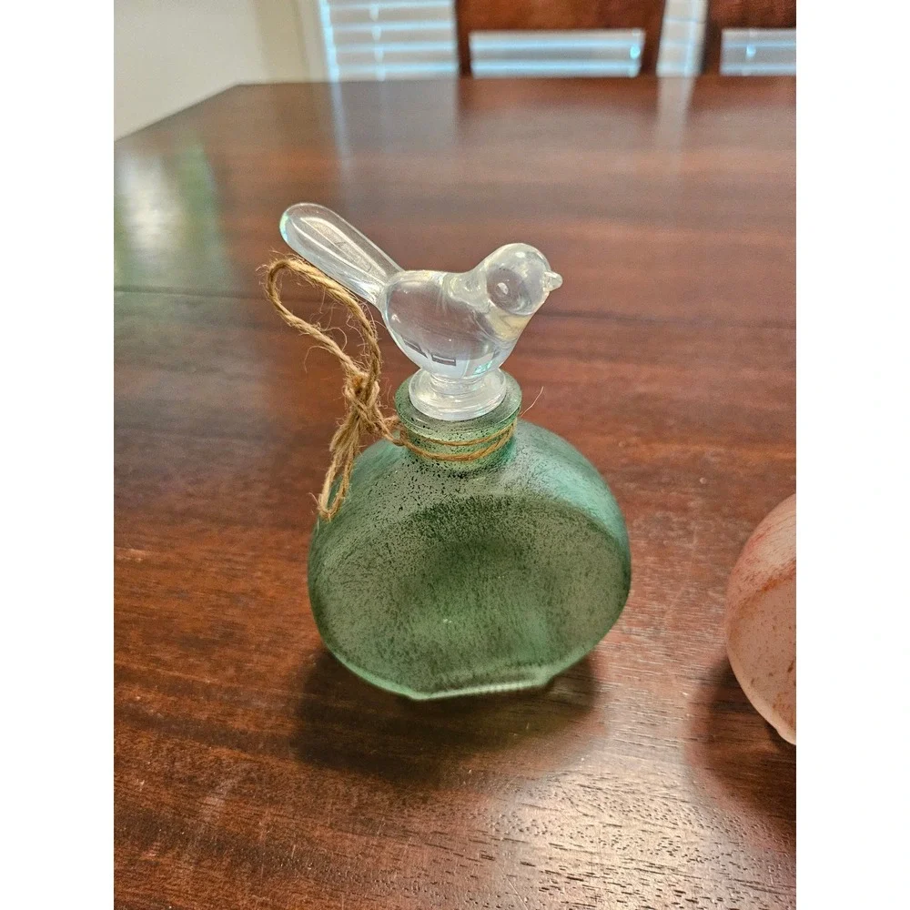 Glass Bird Decor Bottles Set of 2 Green Peach Frosted Decorative Vases